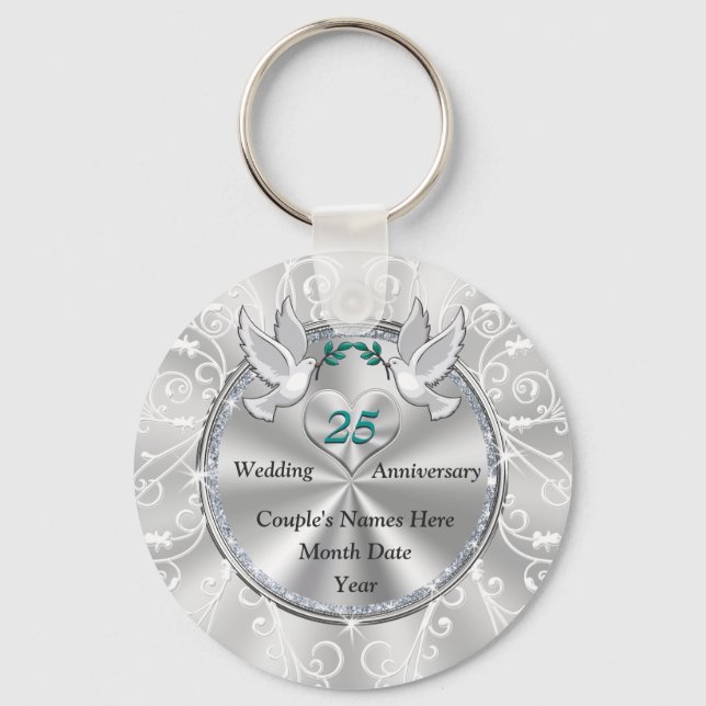 Lovely Cheap 25th Wedding Anniversary Party Favors Keychain (Front)