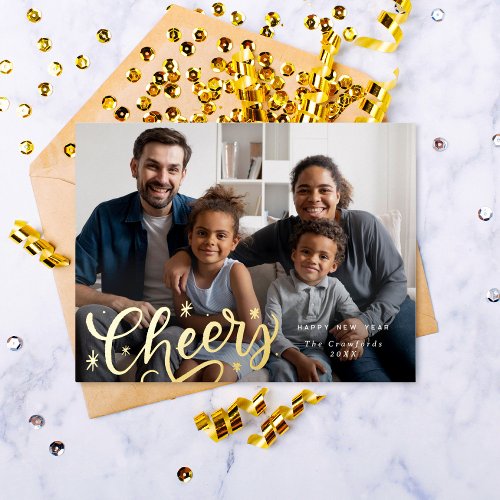 Lovely Cheers Script New Years Photo Foil Holiday Postcard