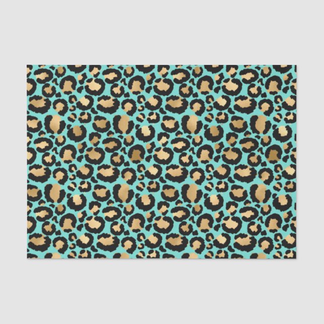 Lovely Cheetah Print Teal and Golden Black Tissue Paper (Front)
