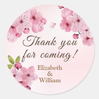 Lovely Cherry Blossoms Thank You Classic Round Sticker by kazashiya at Zazzle