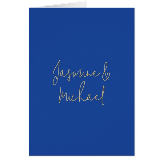 Lovely Chic Calligraphy Couple Names Blue & Gold (Front)