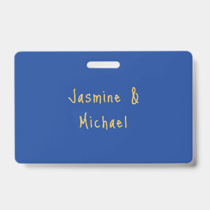 Lovely Chic Calligraphy Couple Names Blue & Gold Badge