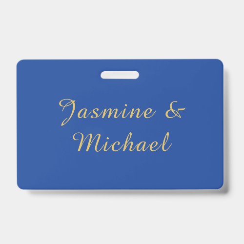 Lovely Chic Calligraphy Couple Names Blue & Gold Badge
