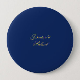 Lovely Chic Calligraphy Couple Names Blue & Gold Button