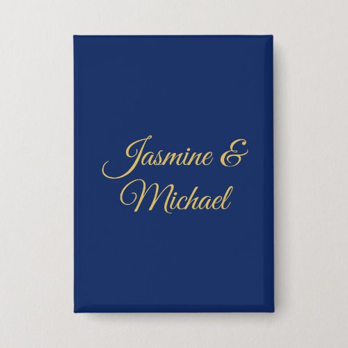 Lovely Chic Calligraphy Couple Names Blue & Gold Button