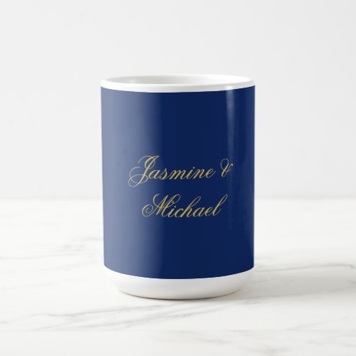Lovely Chic Calligraphy Couple Names Blue & Gold C Coffee Mug