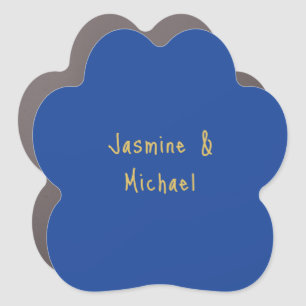 Lovely Chic Calligraphy Couple Names Blue & Gold Car Magnet