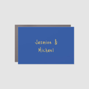 Lovely Chic Calligraphy Couple Names Blue & Gold Car Magnet