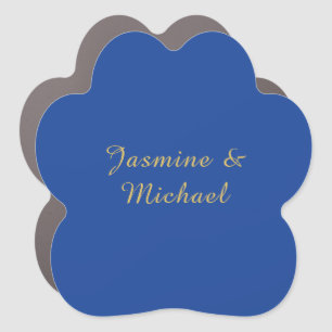 Lovely Chic Calligraphy Couple Names Blue & Gold Car Magnet