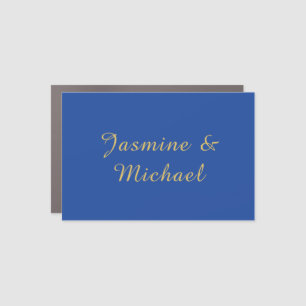 Lovely Chic Calligraphy Couple Names Blue & Gold Car Magnet