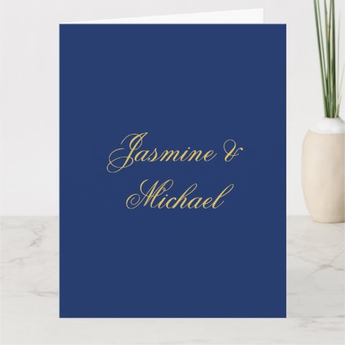 Lovely Chic Calligraphy Couple Names Blue & Gold Card