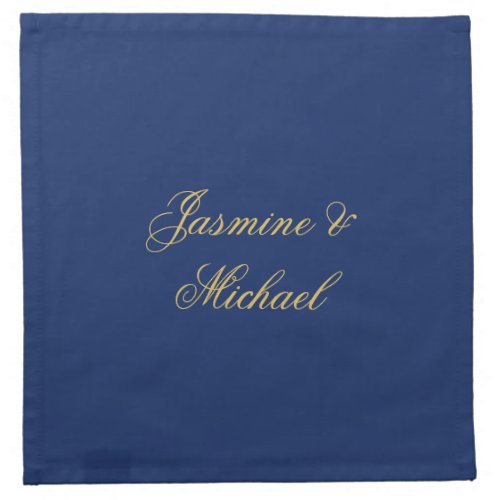 Lovely Chic Calligraphy Couple Names Blue & Gold Cloth Napkin