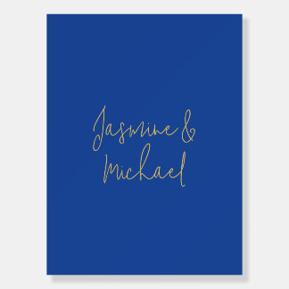 Lovely Chic Calligraphy Couple Names Blue & Gold Foam Board