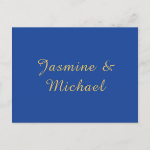 Lovely Chic Calligraphy Couple Names Blue & Gold Holiday Postcard