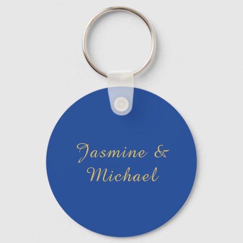 Lovely Chic Calligraphy Couple Names Blue & Gold Keychain