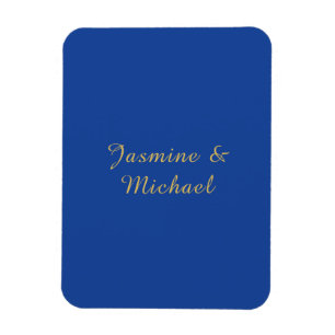 Lovely Chic Calligraphy Couple Names Blue & Gold Magnet