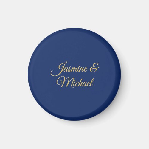 Lovely Chic Calligraphy Couple Names Blue & Gold Magnet
