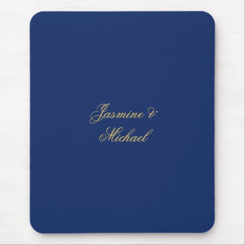 Lovely Chic Calligraphy Couple Names Blue & Gold Mouse Pad