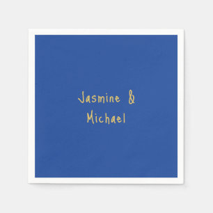 Lovely Chic Calligraphy Couple Names Blue & Gold Napkins