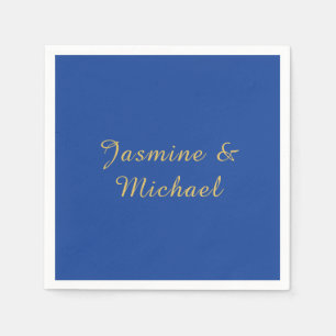 Lovely Chic Calligraphy Couple Names Blue & Gold Napkins