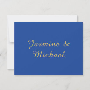 Lovely Chic Calligraphy Couple Names Blue & Gold Note Card