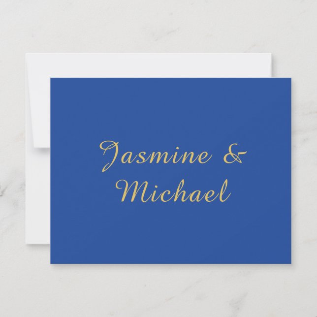 Lovely Chic Calligraphy Couple Names Blue & Gold Note Card (Front)