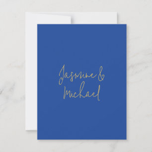 Lovely Chic Calligraphy Couple Names Blue & Gold Note Card