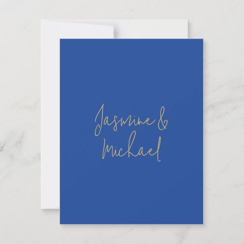 Lovely Chic Calligraphy Couple Names Blue &amp; Gold Note Card