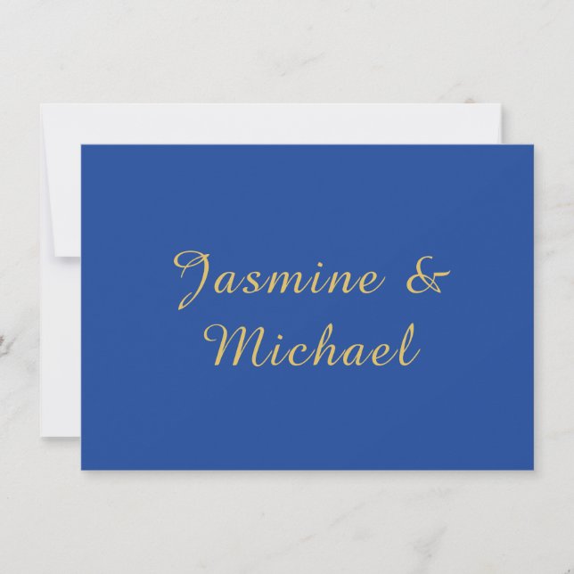 Lovely Chic Calligraphy Couple Names Blue & Gold Note Card (Front)