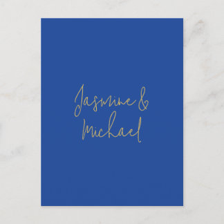 Lovely Chic Calligraphy Couple Names Blue & Gold Postcard