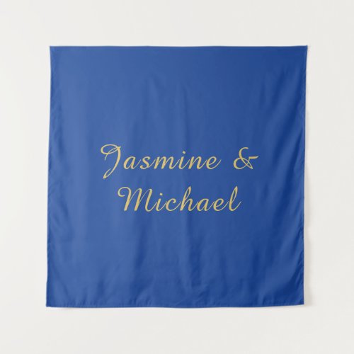 Lovely Chic Calligraphy Couple Names Blue & Gold Tapestry