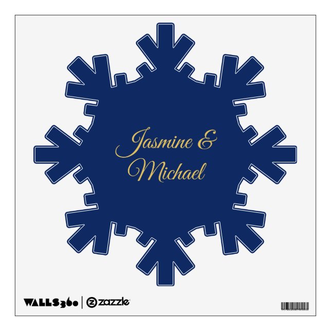 Lovely Chic Calligraphy Couple Names Blue & Gold Wall Decal (Front)