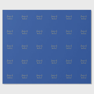 Lovely Chic Calligraphy Couple Names Blue & Gold Wrapping Paper