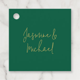 Lovely Chic Calligraphy Couple Names Green & Gold Favor Tags