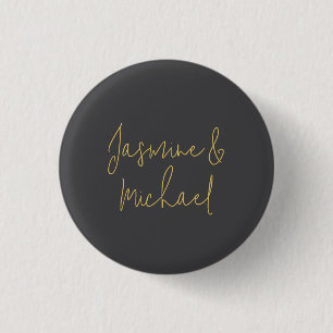 Lovely Chic Calligraphy Couple Names Grey & Gold Button