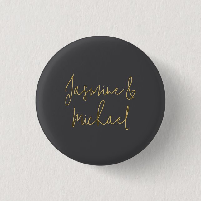 Lovely Chic Calligraphy Couple Names Grey & Gold Button (Front)