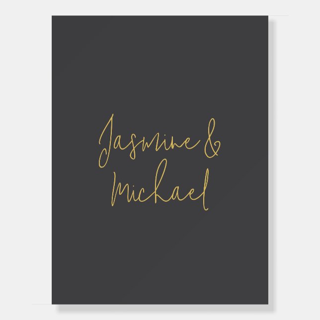 Lovely Chic Calligraphy Couple Names Grey & Gold Foam Board (Front)