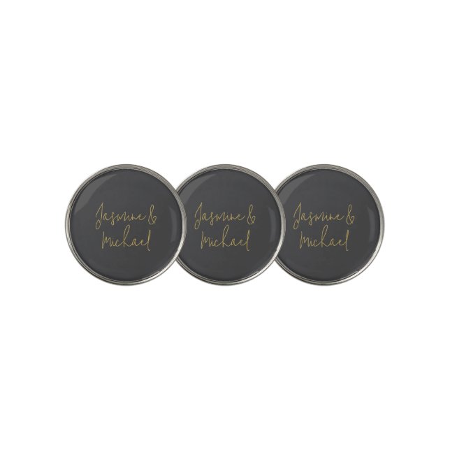 Lovely Chic Calligraphy Couple Names Grey & Gold Golf Ball Marker (3 Up)