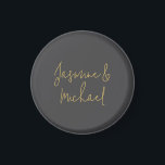 Lovely Chic Calligraphy Couple Names Grey & Gold Magnet<br><div class="desc">You Can Easily Change the Fonts,  Background Image and Color,  Letter Characters.</div>