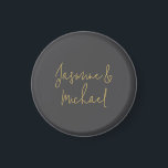 Lovely Chic Calligraphy Couple Names Grey & Gold Magnet<br><div class="desc">You Can Easily Change the Fonts,  Background Image and Color,  Letter Characters.</div>