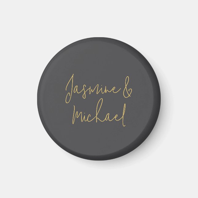 Lovely Chic Calligraphy Couple Names Grey & Gold Magnet (Front)