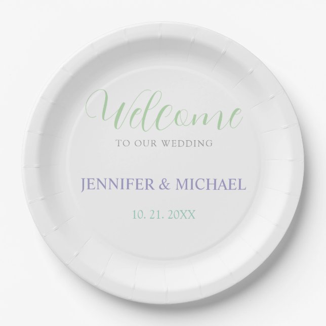 Lovely Chic Calligraphy Elegant Welcome Wedding Paper Plates (Front)