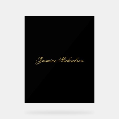 Lovely Chic Calligraphy Name Black & Gold Acrylic Sign