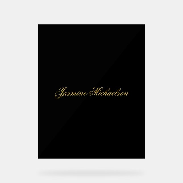 Lovely Chic Calligraphy Name Black & Gold Acrylic Sign (Front)