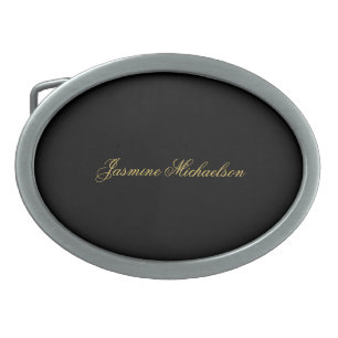 Lovely Chic Calligraphy Name Black & Gold Belt Buckle