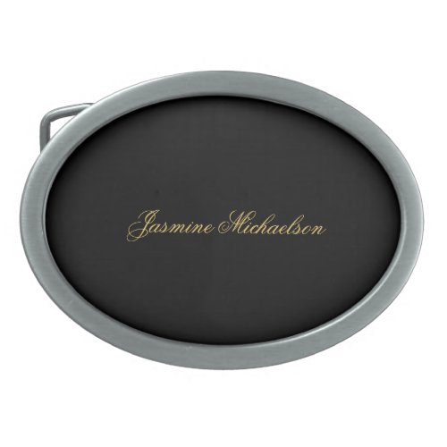 Lovely Chic Calligraphy Name Black & Gold Belt Buckle