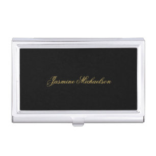 Lovely Chic Calligraphy Name Black & Gold Business Card Case