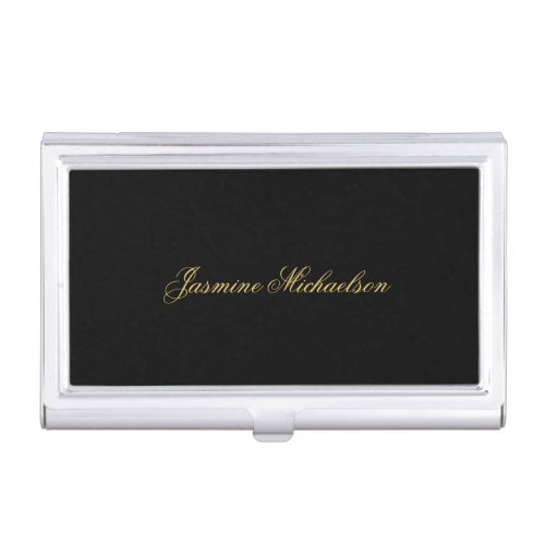 Lovely Chic Calligraphy Name Black & Gold Business Card Case