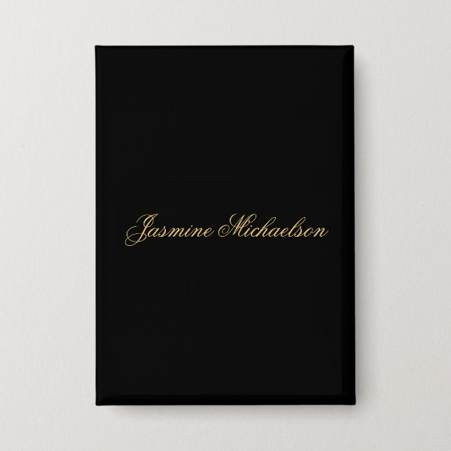 Lovely Chic Calligraphy Name Black & Gold Button (Front)