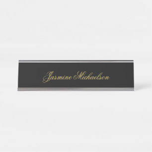 Lovely Chic Calligraphy Name Black & Gold Desk Name Plate